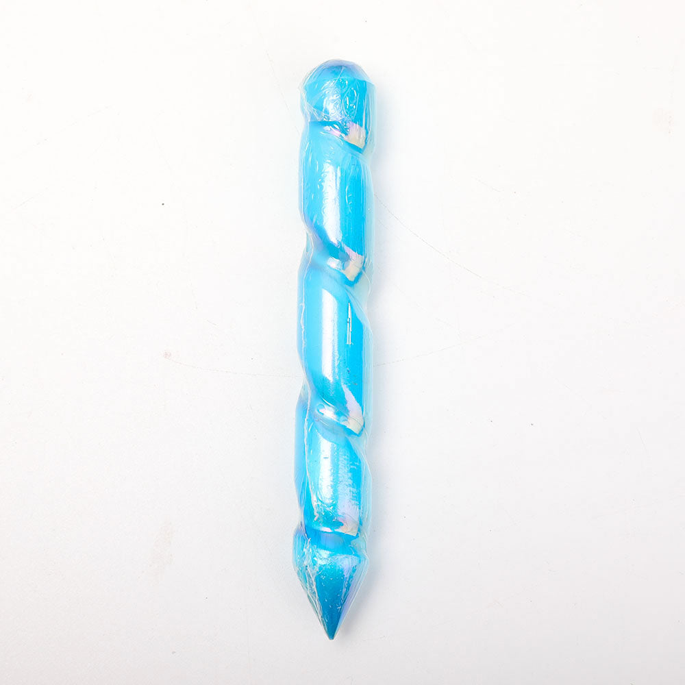 6" Aura Blue Spiral Selenite Crystal Wand Healing Energy