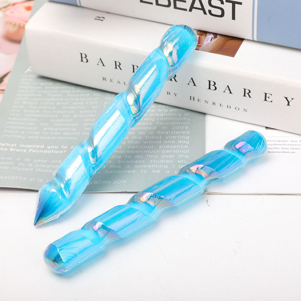 6" Aura Blue Spiral Selenite Crystal Wand Healing Energy