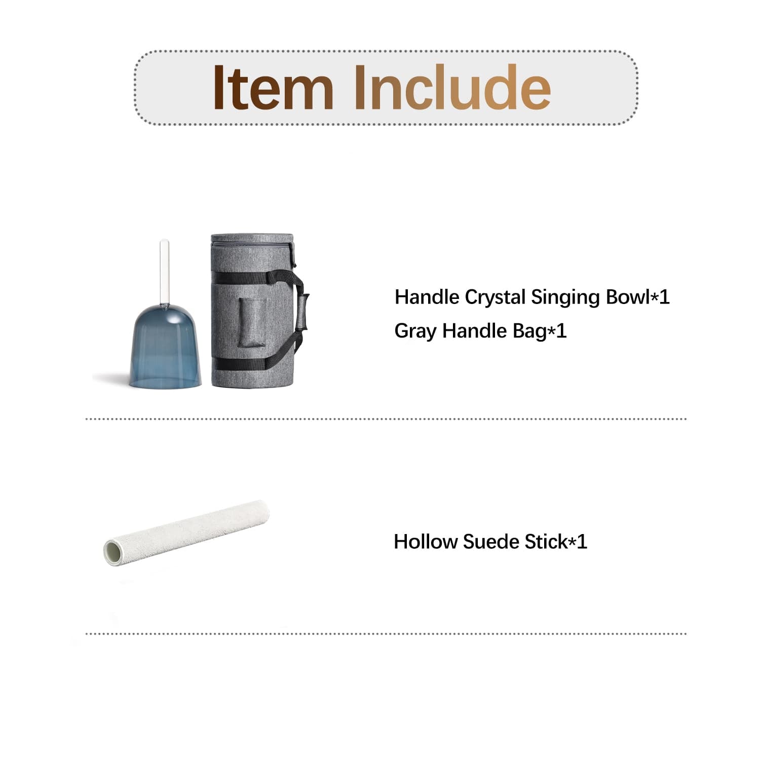 6 inch F Note Crystal Singing Bowl with gray carrying bag and suede stick