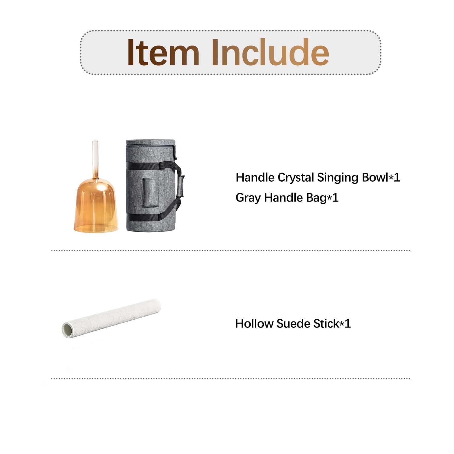 6-inch F Note Crystal Singing Bowl with handle, gray bag, and suede stick for sound healing