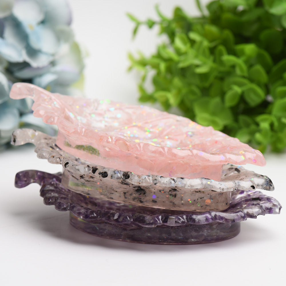 6 Inch Resin Leaf Plate with Crystal Chips for Home Decor