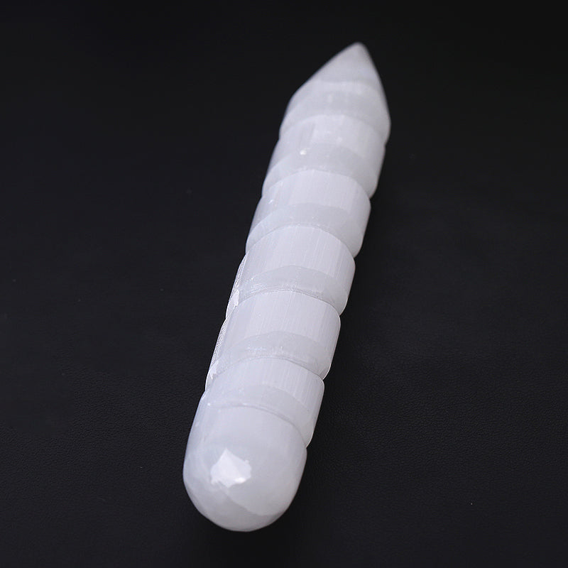 6 inch Spiral White Selenite Crystal Wand for Meditation