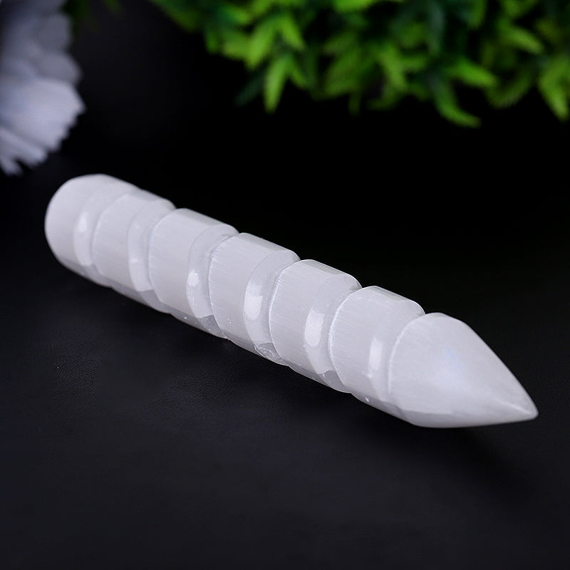6 inch Spiral White Selenite Crystal Wand for Meditation