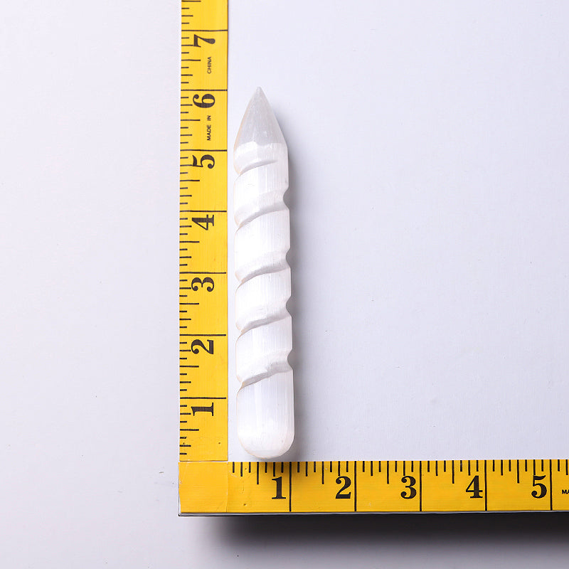 6 inch Spiral White Selenite Crystal Wand for Meditation