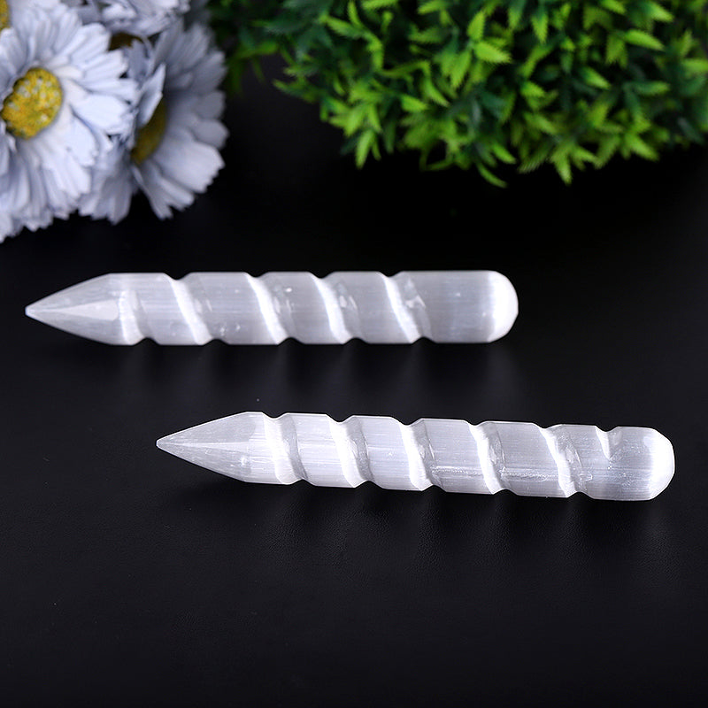 6 inch Spiral White Selenite Crystal Wand for Meditation
