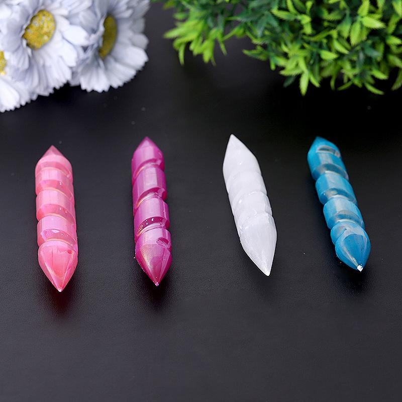 6" Spiralstab aus Selenitkristall mit Doppelenden