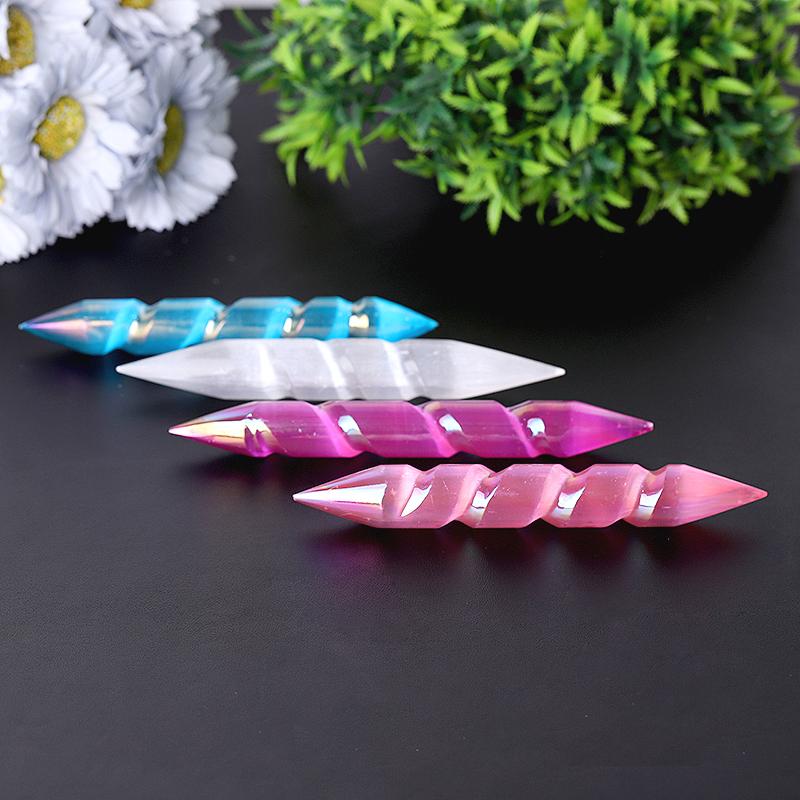 6" Spiralstab aus Selenitkristall mit Doppelenden