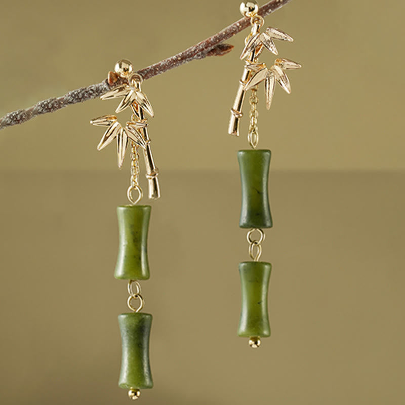Peridot Bamboo Leaf Drop Earrings 5cm Sterling Silver Posts
