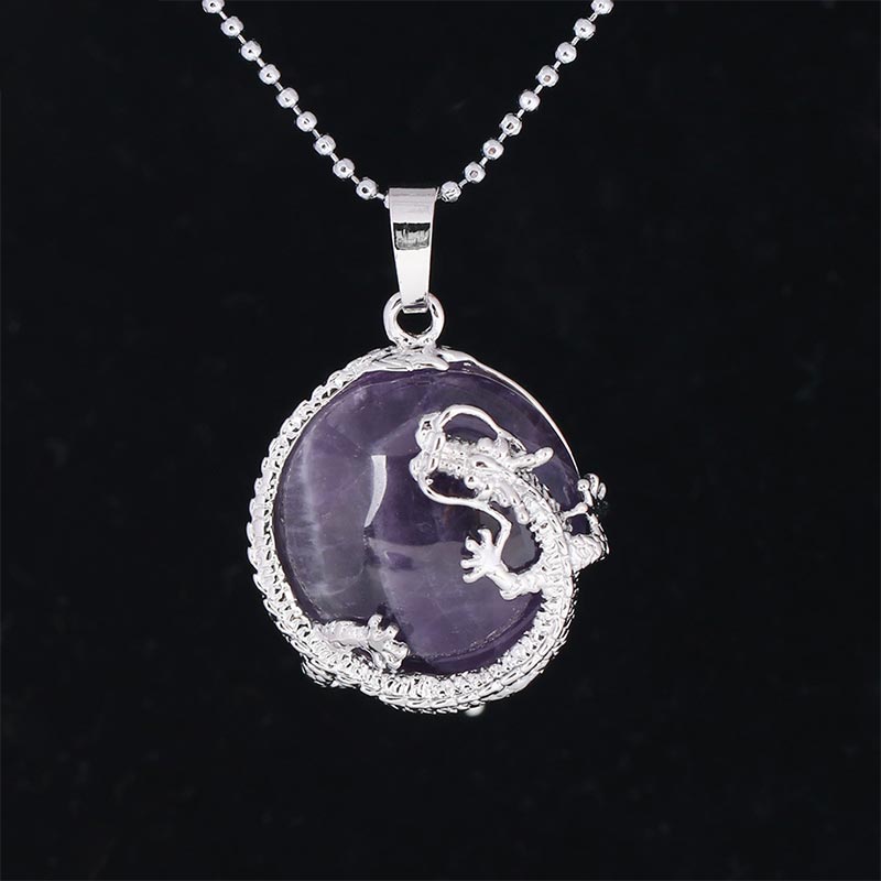 Natural Quartz Crystal Dragon Necklace Healing Energy Pendant