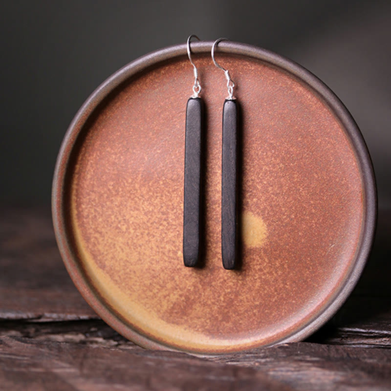 Balance Peace Ebony Wood Drop Earrings in 925 Sterling Silver