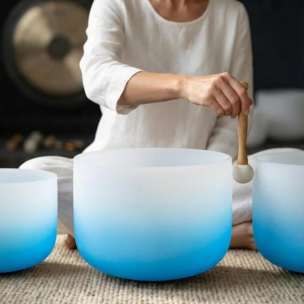 Farbverlauf-Chakra-Kristallklangschalen-Set