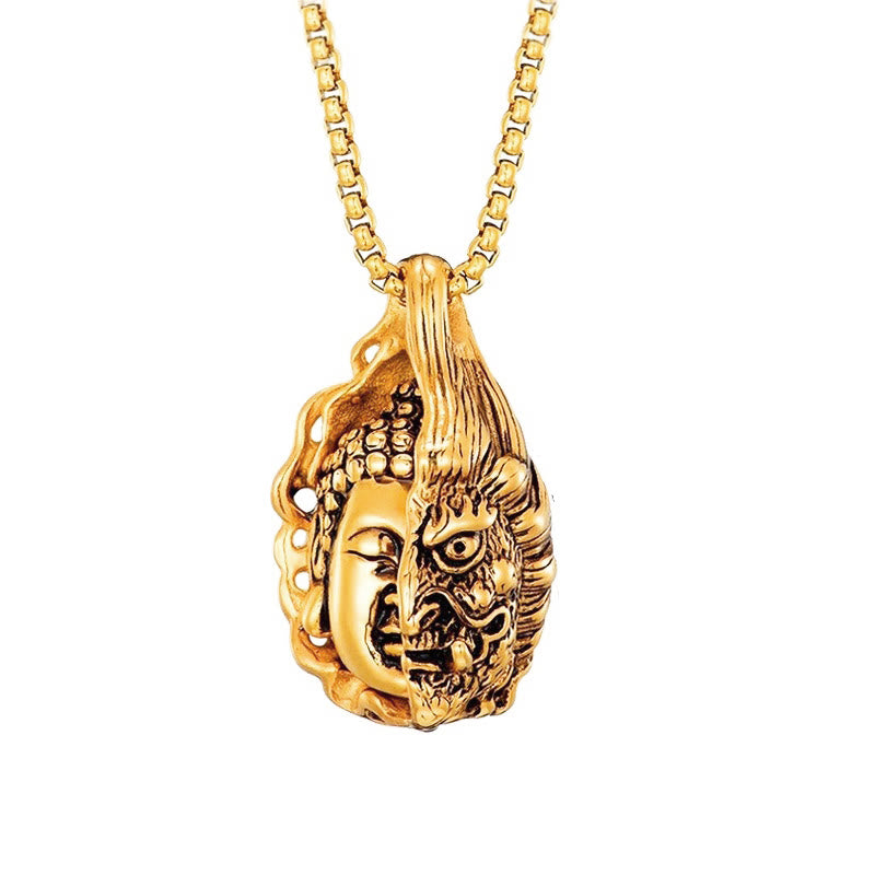 Half Buddha Half Devil Titanium Steel Unisex Necklace