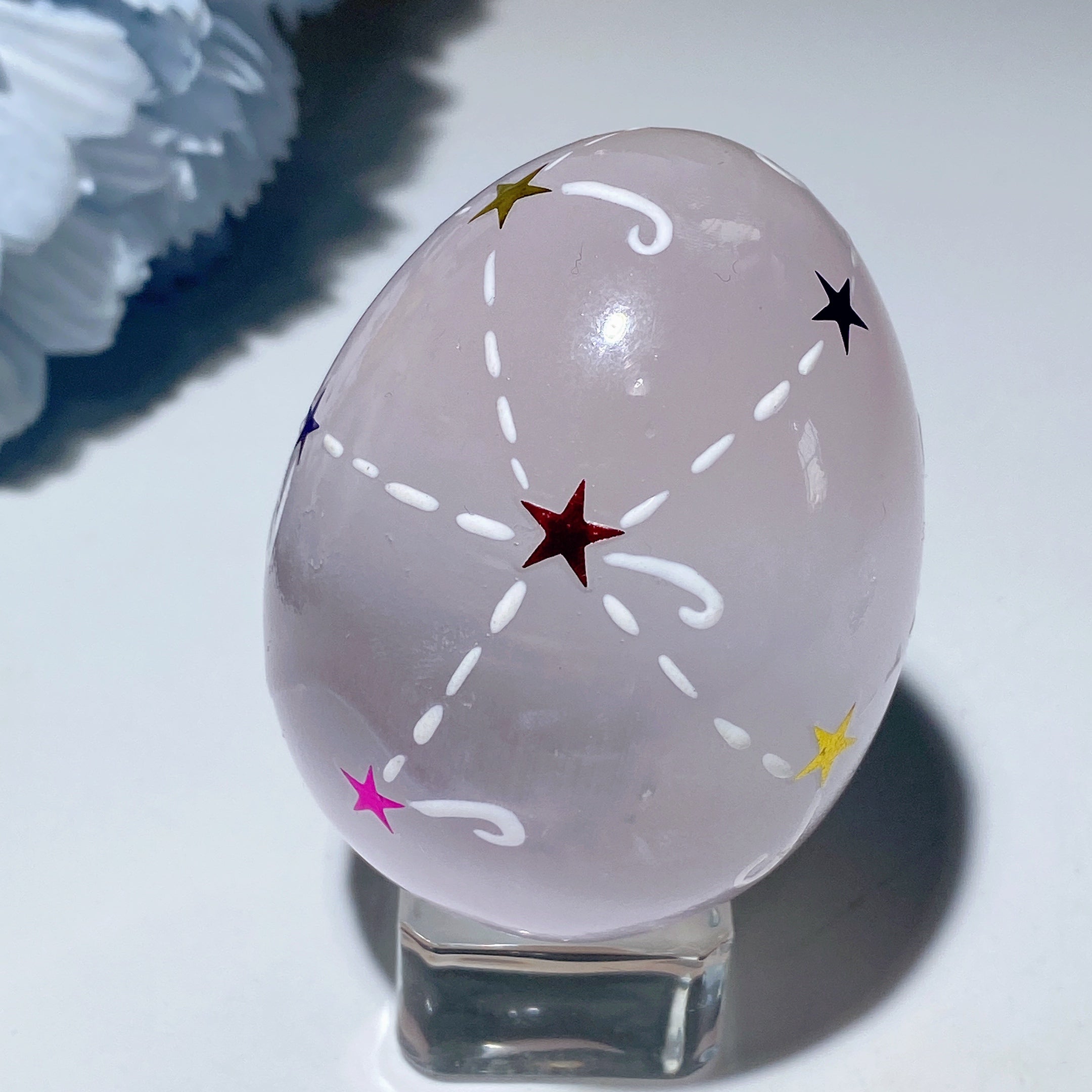 60mm Aura Pink Blue Selenite Hand-Painted Crystal Egg