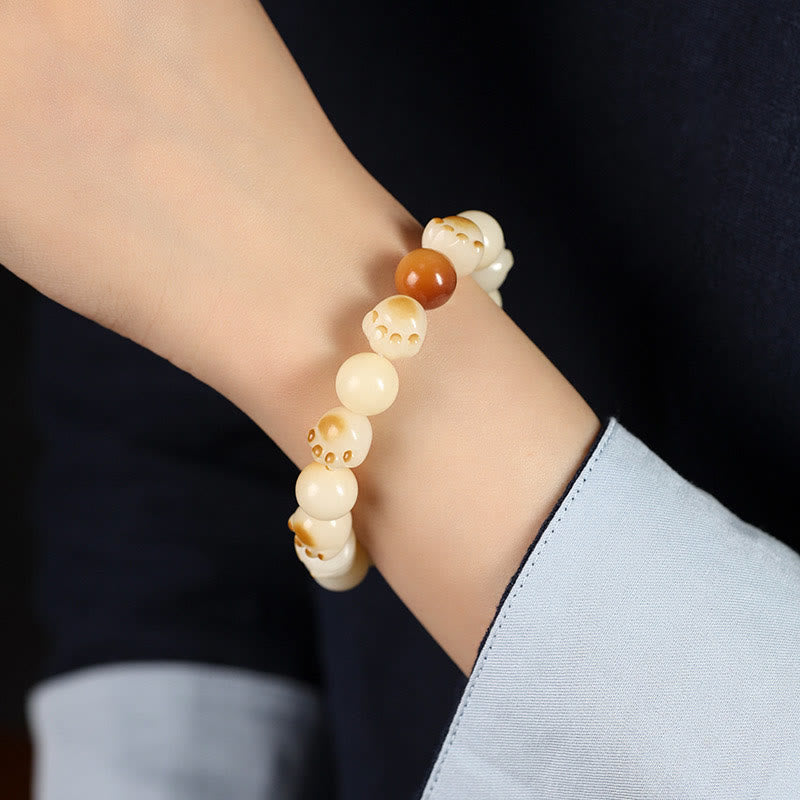 Bodhi Seed Sandalwood Cat Peace Bracelet 14-17cm Unisex