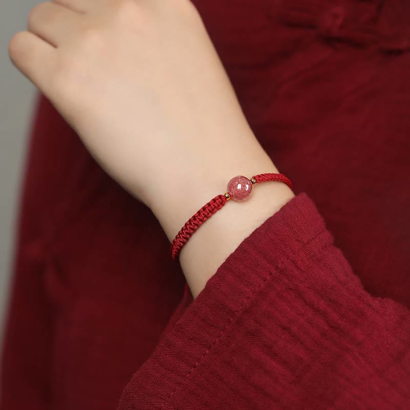 Strawberry Quartz Love Bracelet with Red String Protection