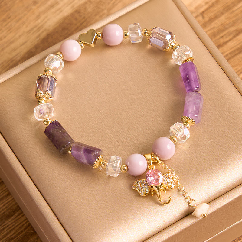 Amethyst Green Aventurine Elephant Charm Bracelet