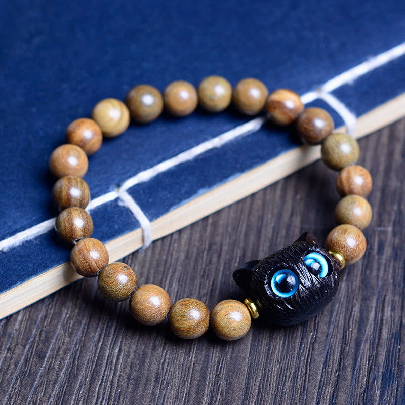 Ebony Wood Cat Balance Bracelet for Spiritual Protection