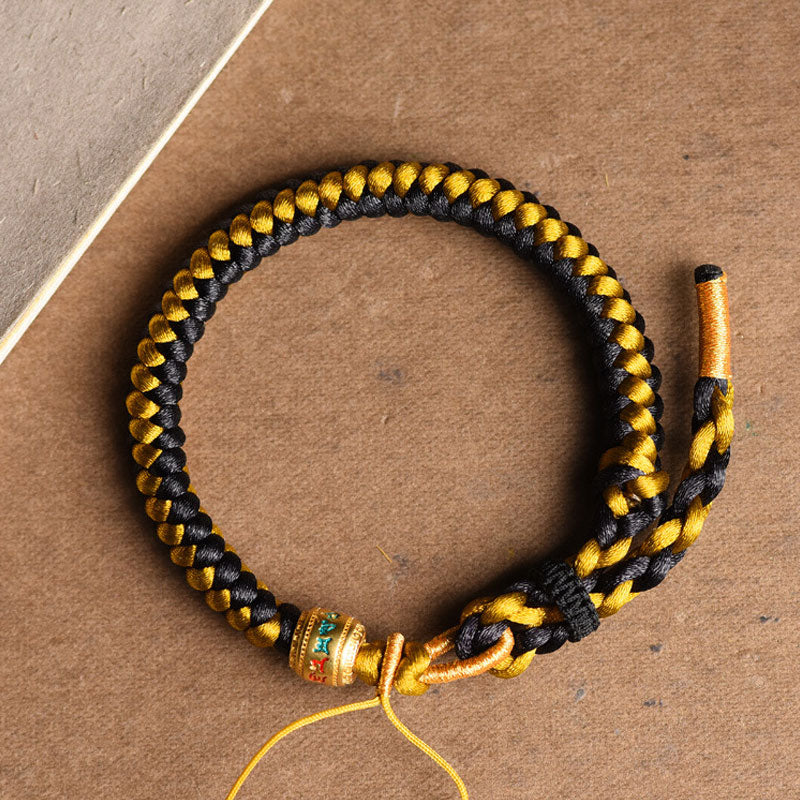 Om Mani Padme Hum Tibetan Black Gold Rope Bracelet
