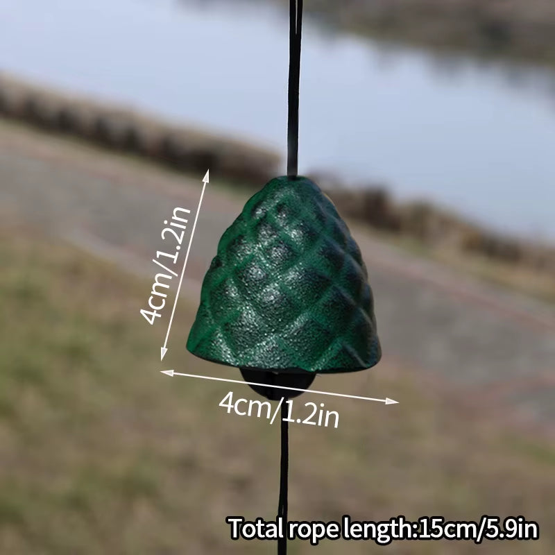 Green bell-shaped Japanese Iron Wind Chime with diamond pattern for home and garden decor