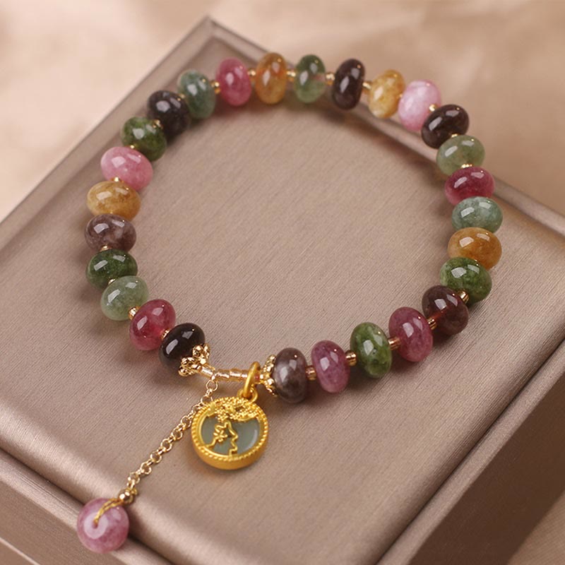 Colorful Tourmaline Love Bracelet with Rabbit Flower Charm