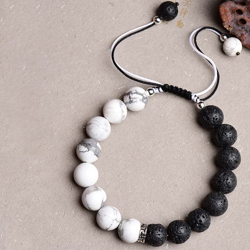 8mm Yin Yang Lava Stone Protection Bracelet for Calm