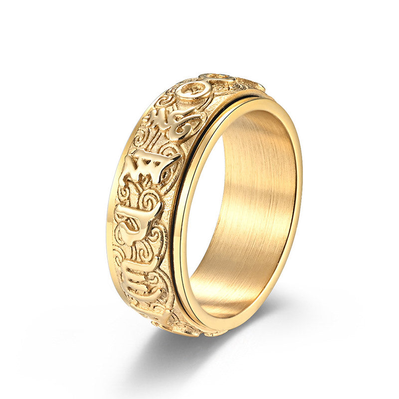8mm Titanium Steel Om Mani Padme Hum Ring for Balance & Calm