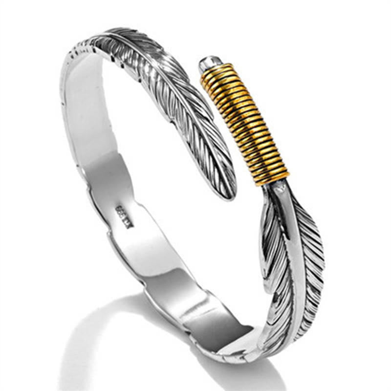 Copper Spiritual Luck Cuff Bracelet with Feather Pattern