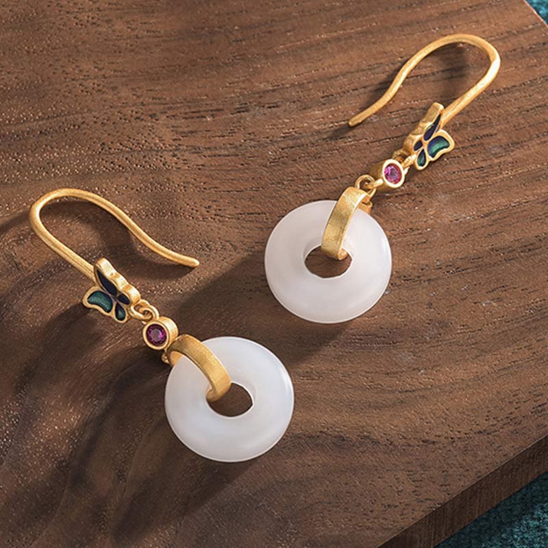 White Jade Butterfly Fortune Earrings 40mm Drop
