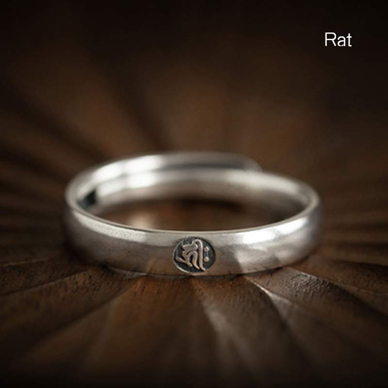 Adjustable 925 Sterling Silver Chinese Zodiac Blessing Ring