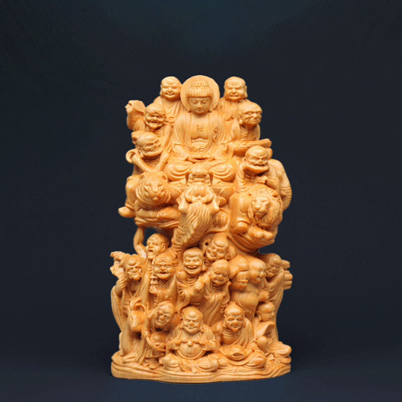 Thuja Sutchuenensis Wood Eighteen Arhats Buddha Statue