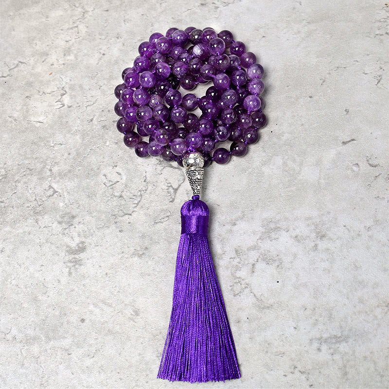 8mm Amethyst Meditation Mala Necklace 108 Beads
