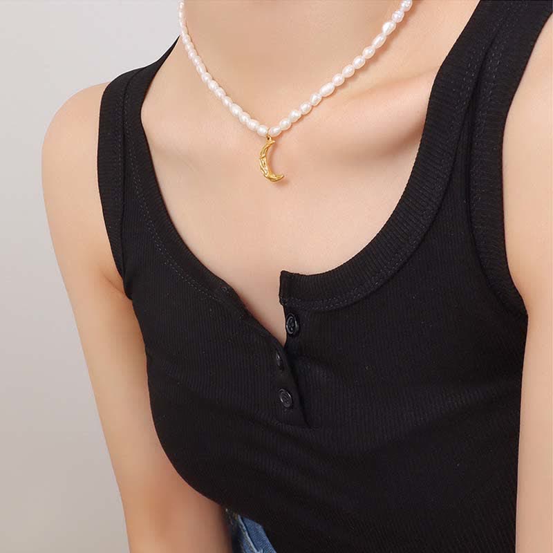 Pearl Crescent Moon Calm Necklace for Inner Peace