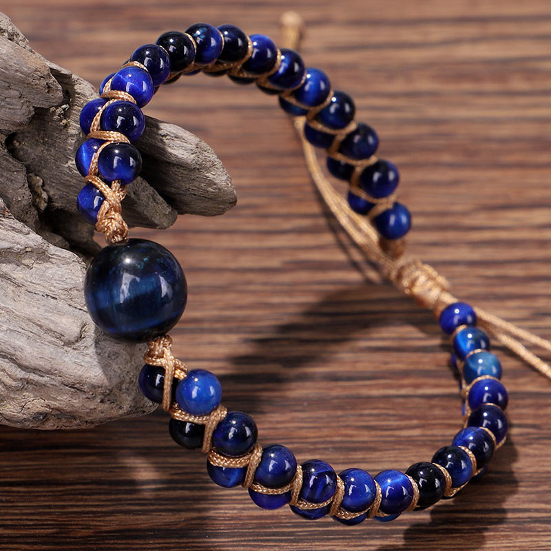 4mm Blue Tiger Eye and Amethyst Protection Bracelet