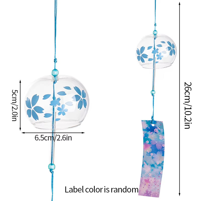 Japanese glass wind chime with blue floral patterns and decorative elements for outdoor decor