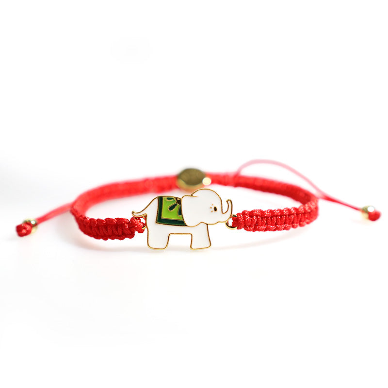 925 Sterling Silver Elephant Bracelet with Red String for Luck & Protection