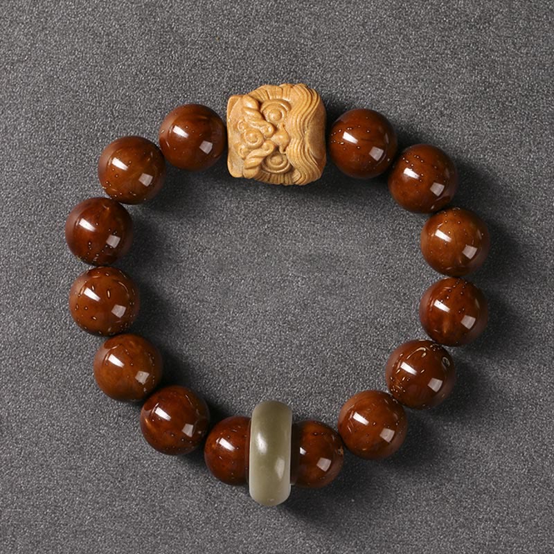 Purple Bodhi Seed Dancing Lion Spiritual Bracelet 15-17cm