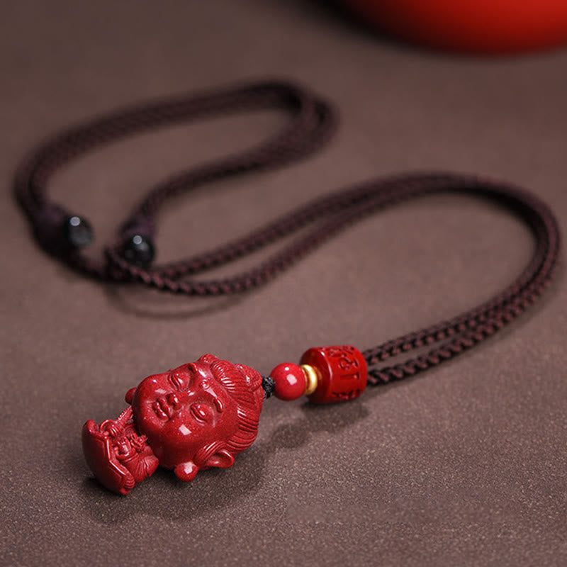 Natural Cinnabar Chinese Zodiac Necklace with Natal Buddha Protection