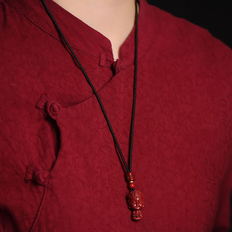 Natural Cinnabar Chinese Zodiac Necklace with Natal Buddha Protection