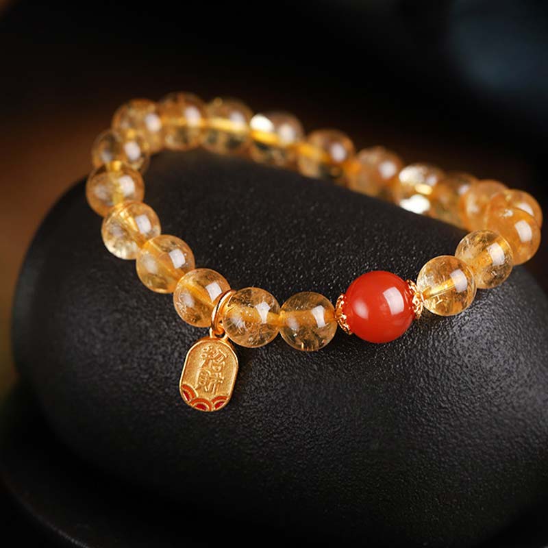 8mm Citrine Red Agate Fortune Charm Bracelet