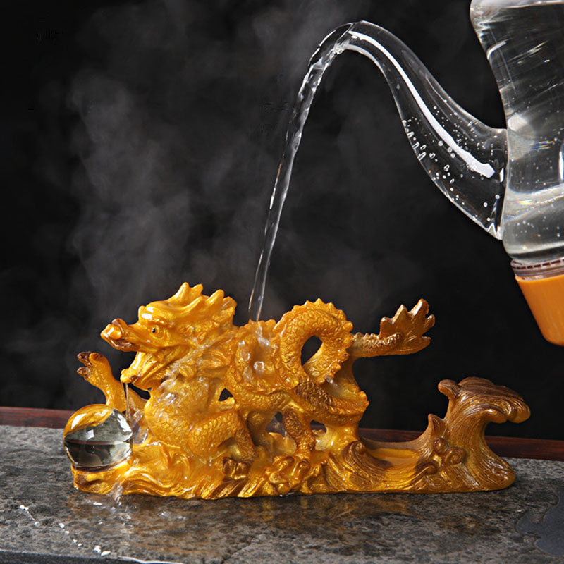 Farbwechselnde chinesische Drachenfigur aus Kunstharz für Glück und Erfolg