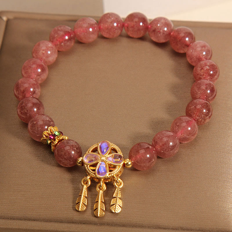 Strawberry Quartz Love Bracelet with Clover Dreamcatcher Charm