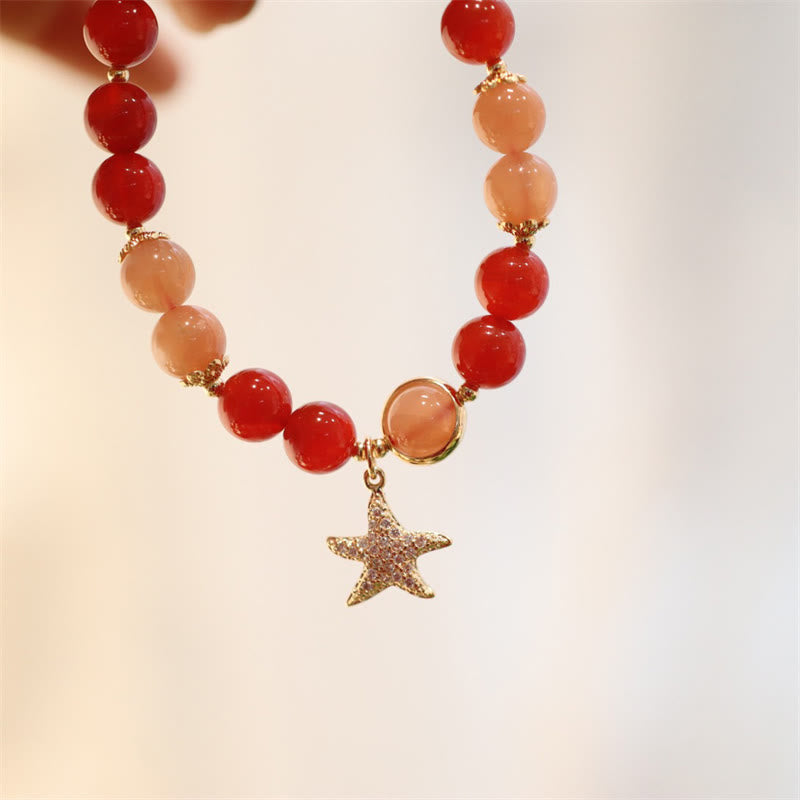 8mm Moonstone Wealth Bracelet with Sun Stone & Red Agate