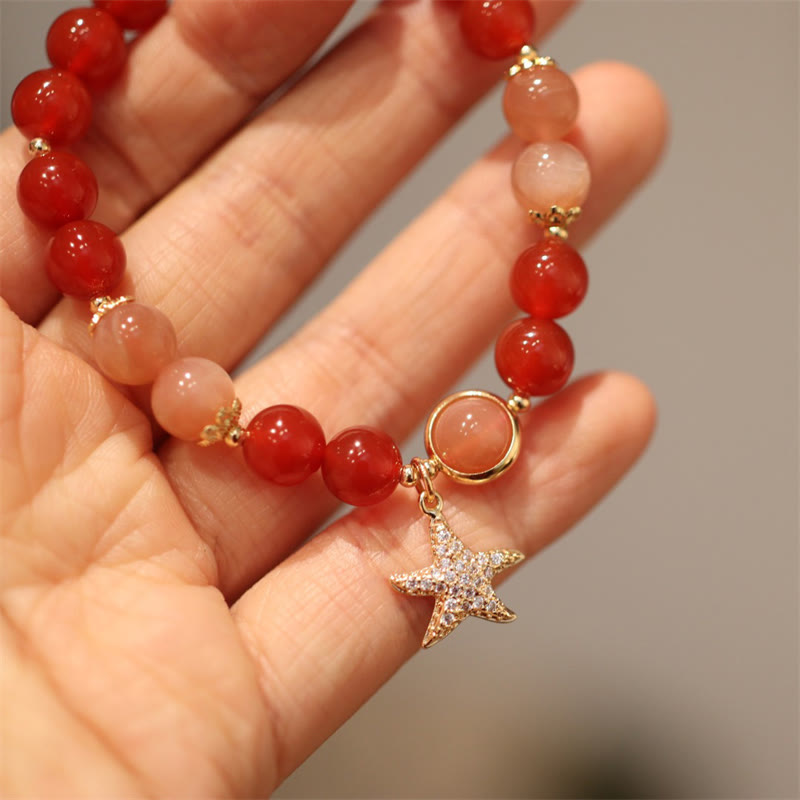 8mm Moonstone Wealth Bracelet with Sun Stone & Red Agate
