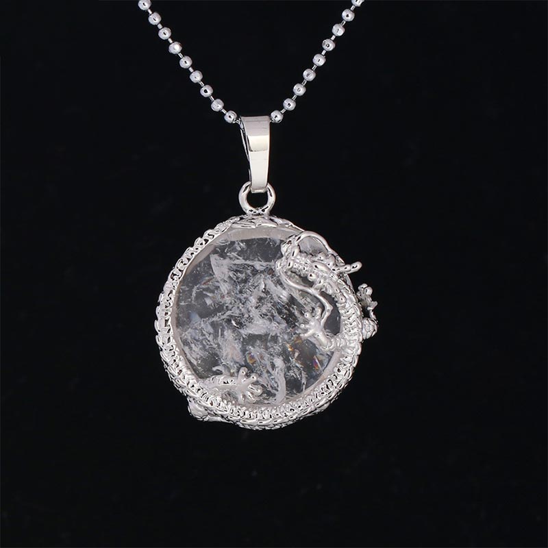 Natural Quartz Crystal Dragon Necklace Healing Energy Pendant