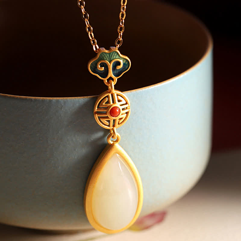 925 Sterling Silver White Jade Water Drop Bracelet Necklace