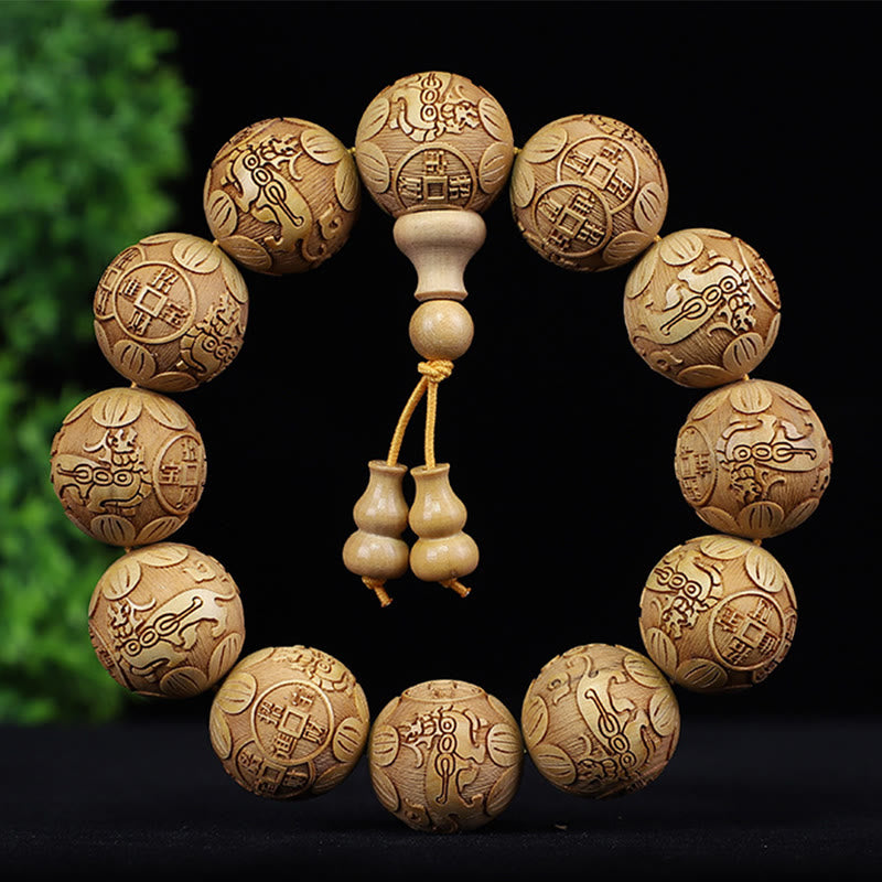 Chinesisches Sternzeichen-Armband aus Rosenholz | 12 Sternzeichen-Perlen Wärme