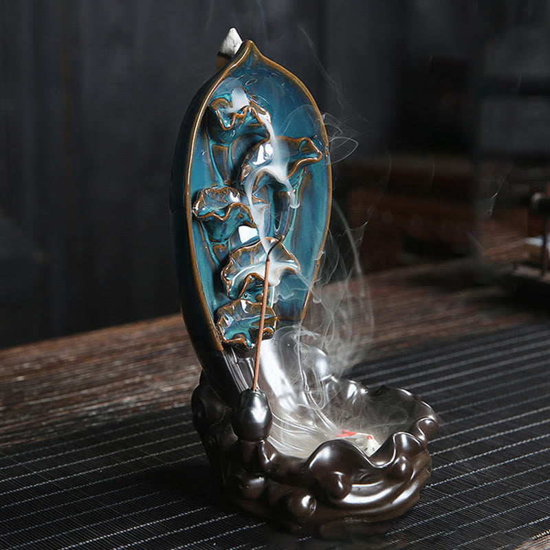 Ceramic Waterfall Incense Burner for Meditation & Backflow