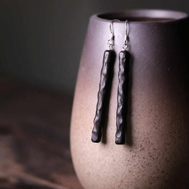 Balance Peace Ebony Wood Drop Earrings in 925 Sterling Silver