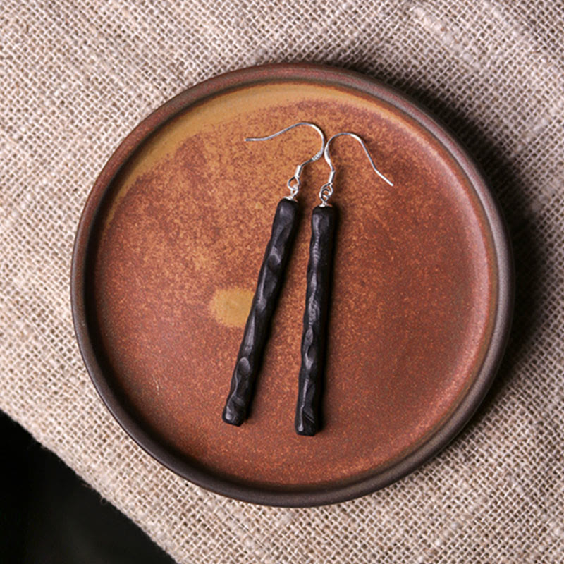 Balance Peace Ebony Wood Drop Earrings in 925 Sterling Silver