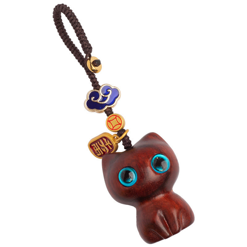 Small Leaf Red Sandalwood & Ebony Wood Protection Key Chain